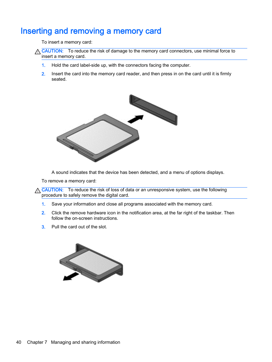 Inserting and removing a memory card | HP 245 G3 Notebook PC User Manual | Page 50 / 83