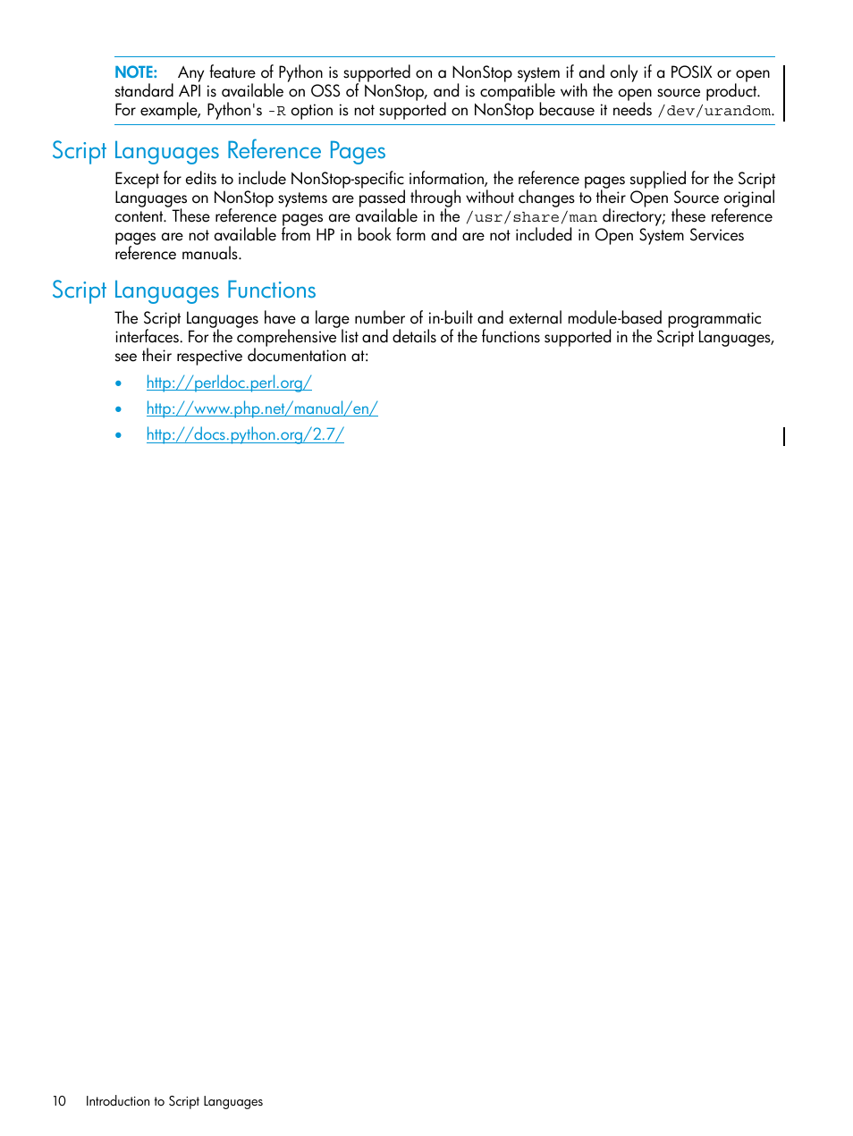 Script languages functions, Script languages reference pages | HP Integrity NonStop J-Series User Manual | Page 10 / 17