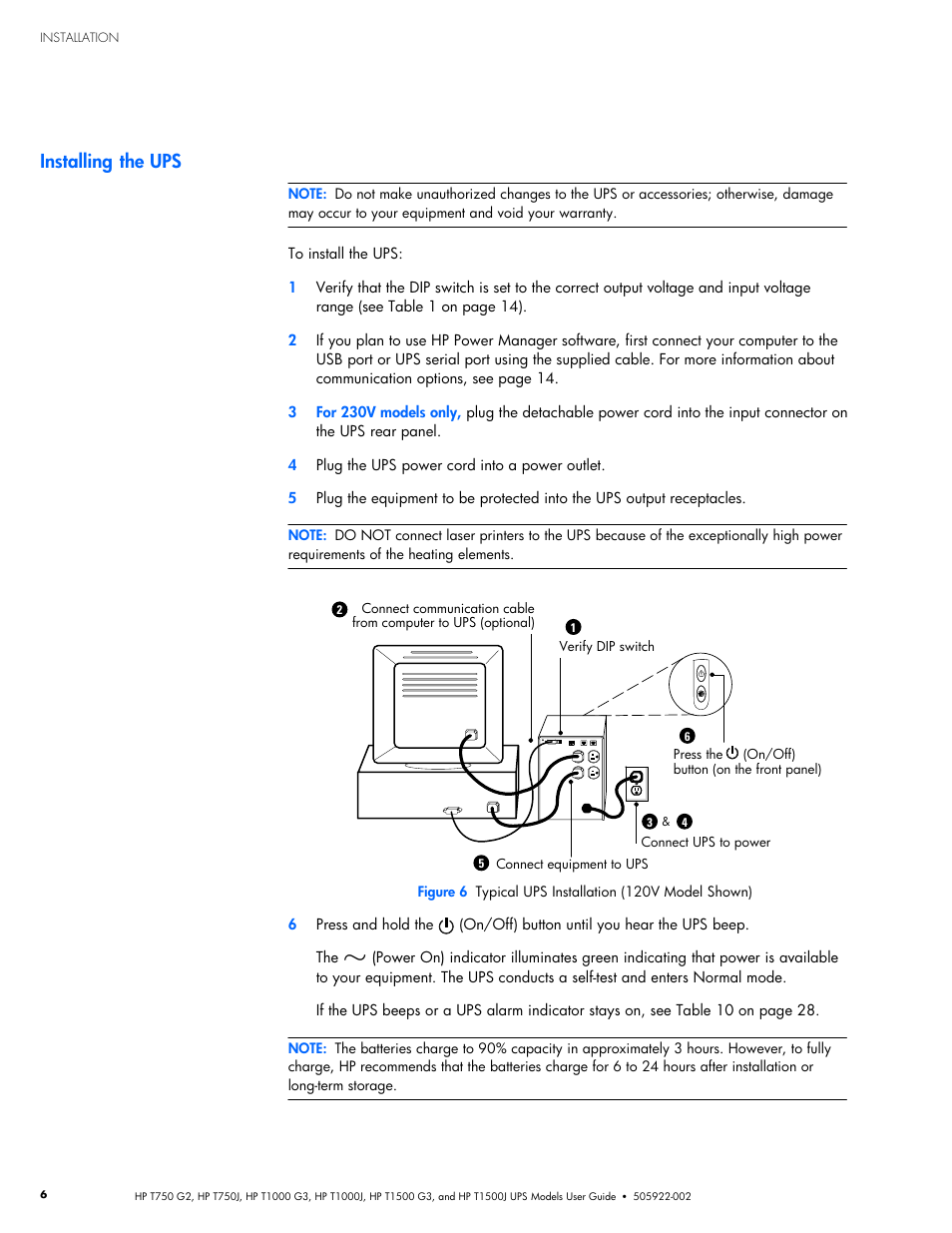 Installing the ups | HP Tower Uninterruptible Power System User Manual | Page 13 / 38