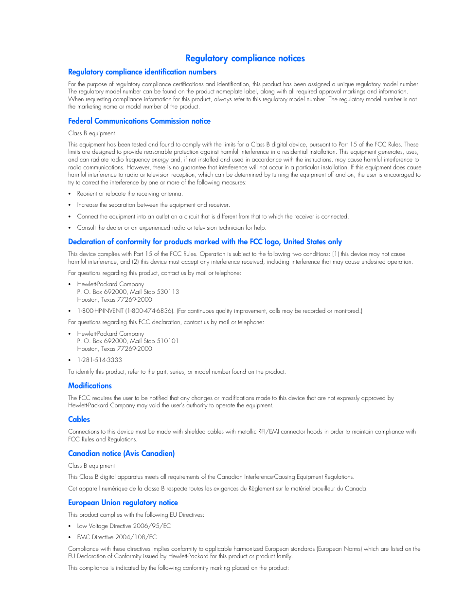 Regulatory compliance notices | HP Tower Uninterruptible Power System User Manual | Page 4 / 38