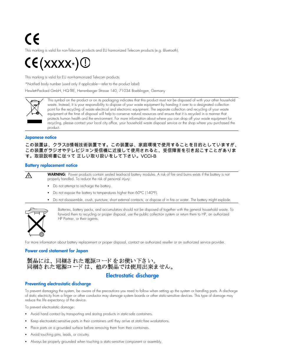 Electrostatic discharge | HP Tower Uninterruptible Power System User Manual | Page 5 / 38
