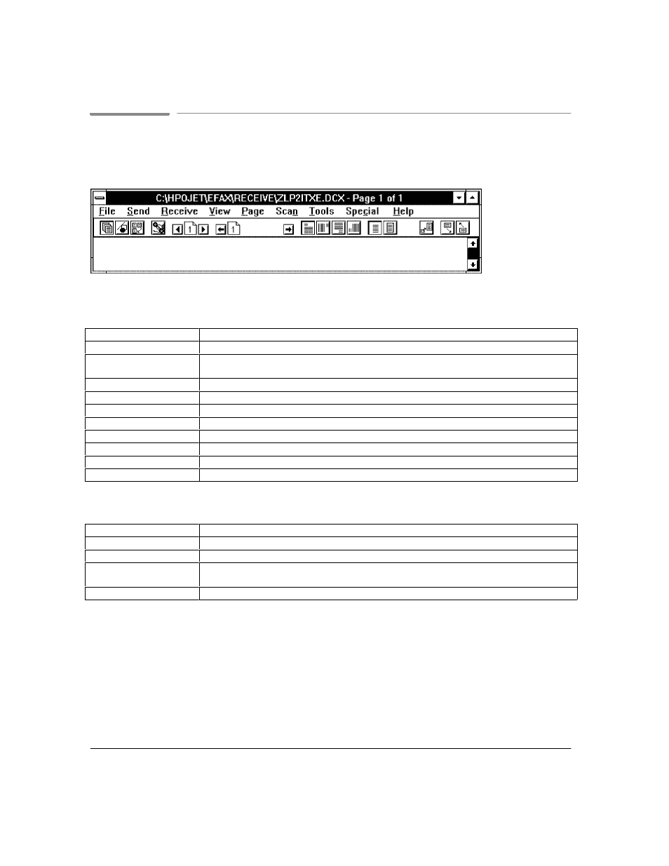 File open menu bar, File menu options, Send menu options | Receive menu options | HP Officejet Lx All-in-One User Manual | Page 136 / 223