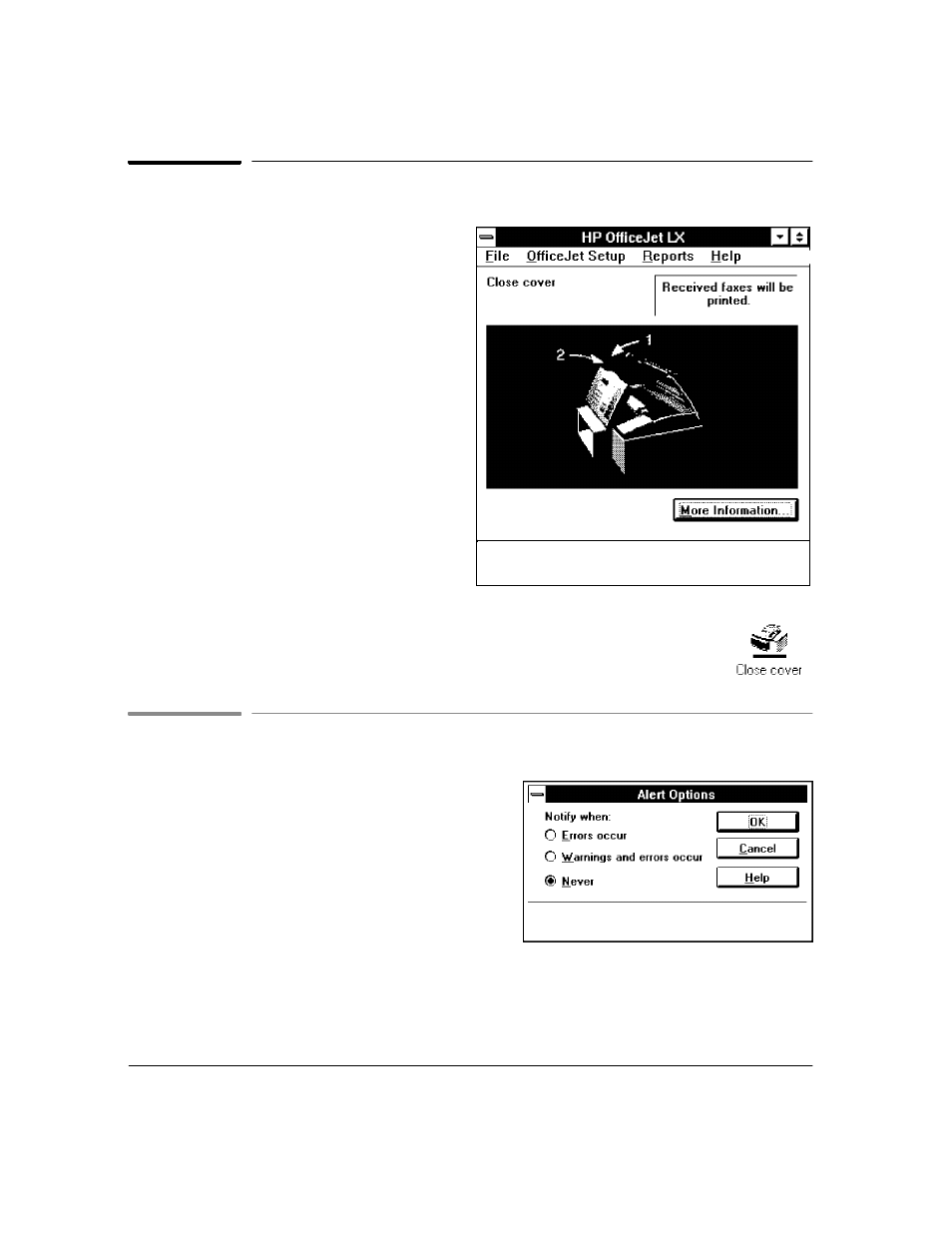 Monitoring the status of your hp officejet lx, Using the alert options | HP Officejet Lx All-in-One User Manual | Page 31 / 223