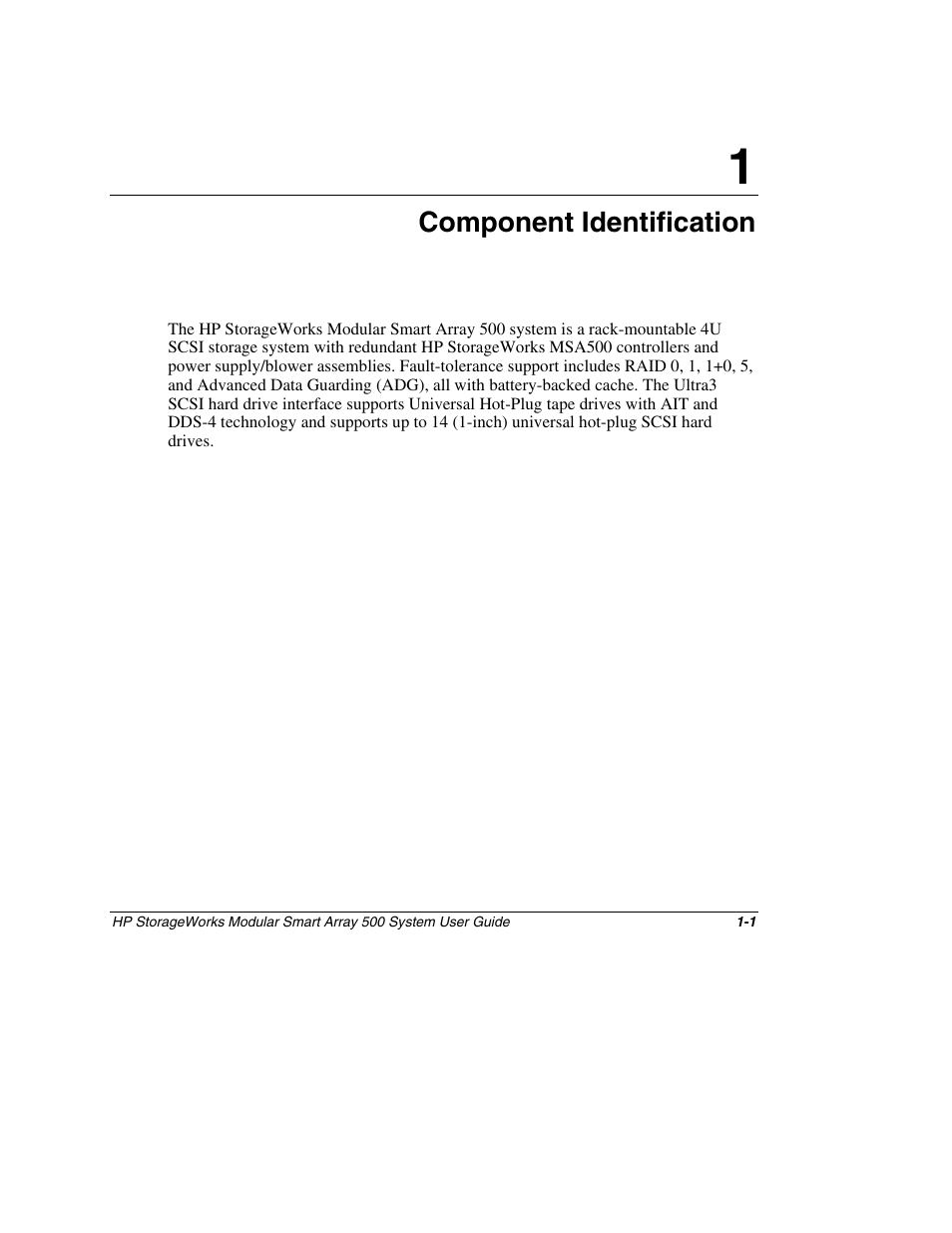 Chapter 1: component identification, Chapter 1, Component identification | HP StorageWorks 500 Modular Smart Array User Manual | Page 12 / 157