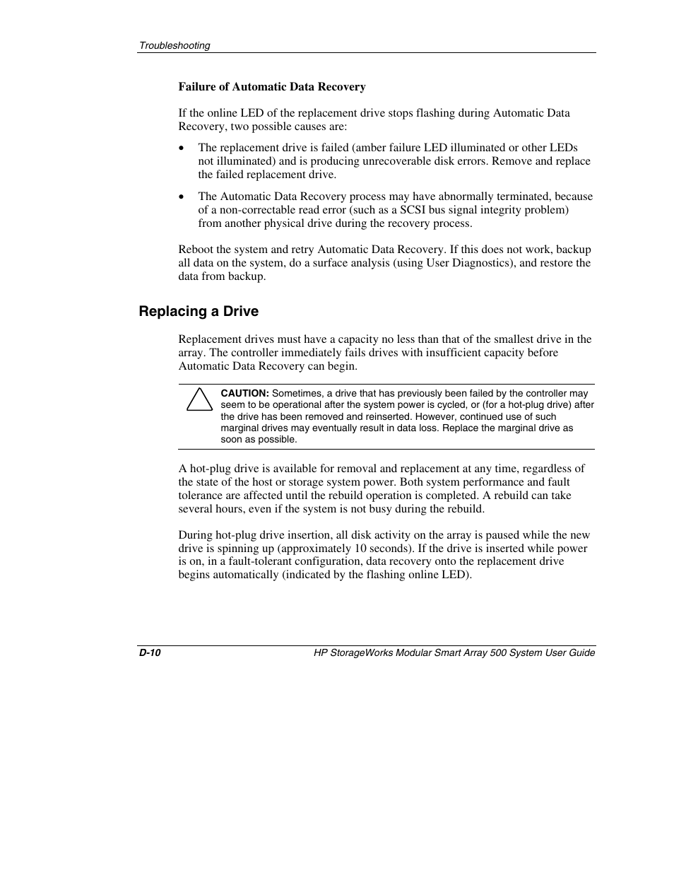 Replacing a drive | HP StorageWorks 500 Modular Smart Array User Manual | Page 143 / 157