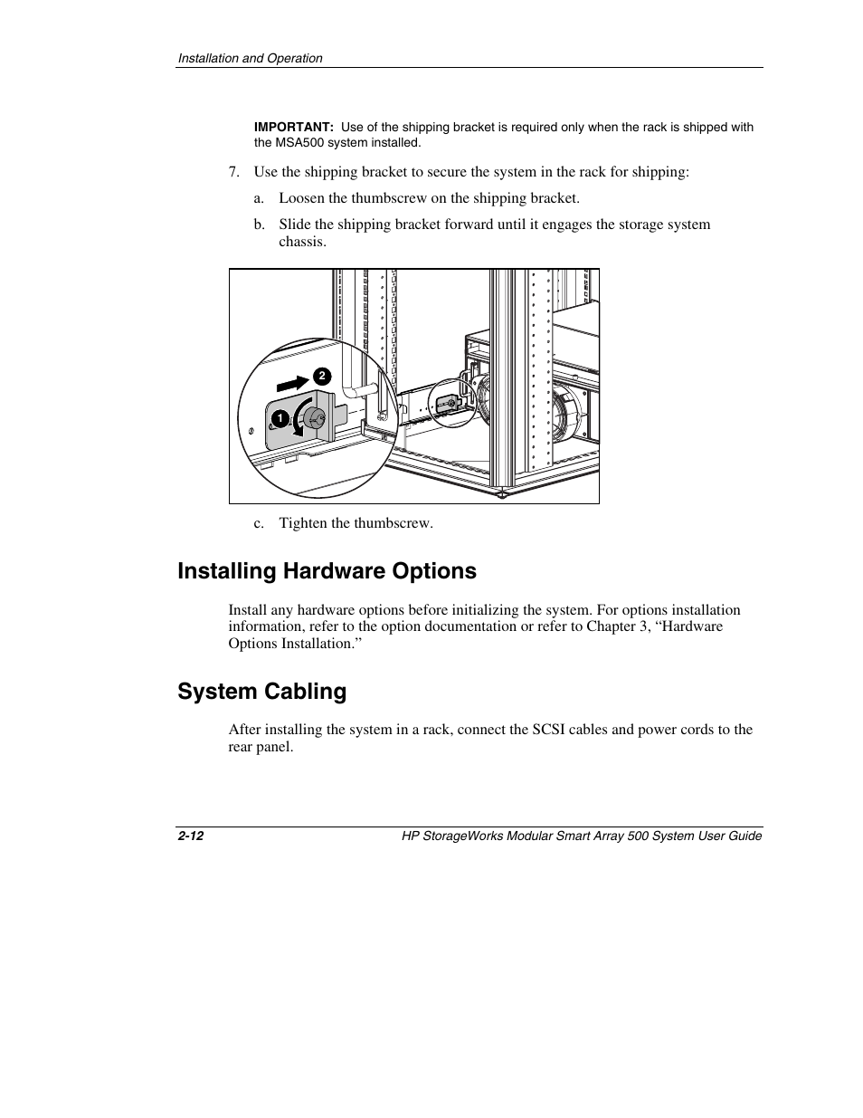 Installing hardware options, System cabling, Installing hardware options -12 | System cabling -12 | HP StorageWorks 500 Modular Smart Array User Manual | Page 40 / 157