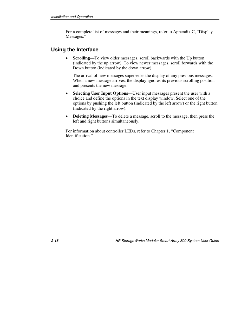 Using the interface, Using the interface -16 | HP StorageWorks 500 Modular Smart Array User Manual | Page 44 / 157