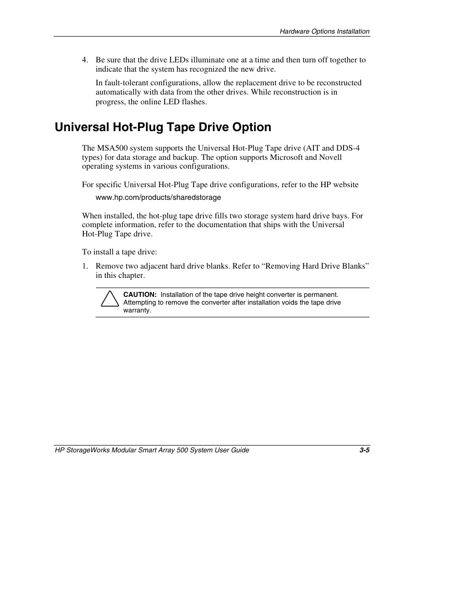 Universal hot-plug tape drive option, Universal hot-plug tape drive option -5 | HP StorageWorks 500 Modular Smart Array User Manual | Page 49 / 157