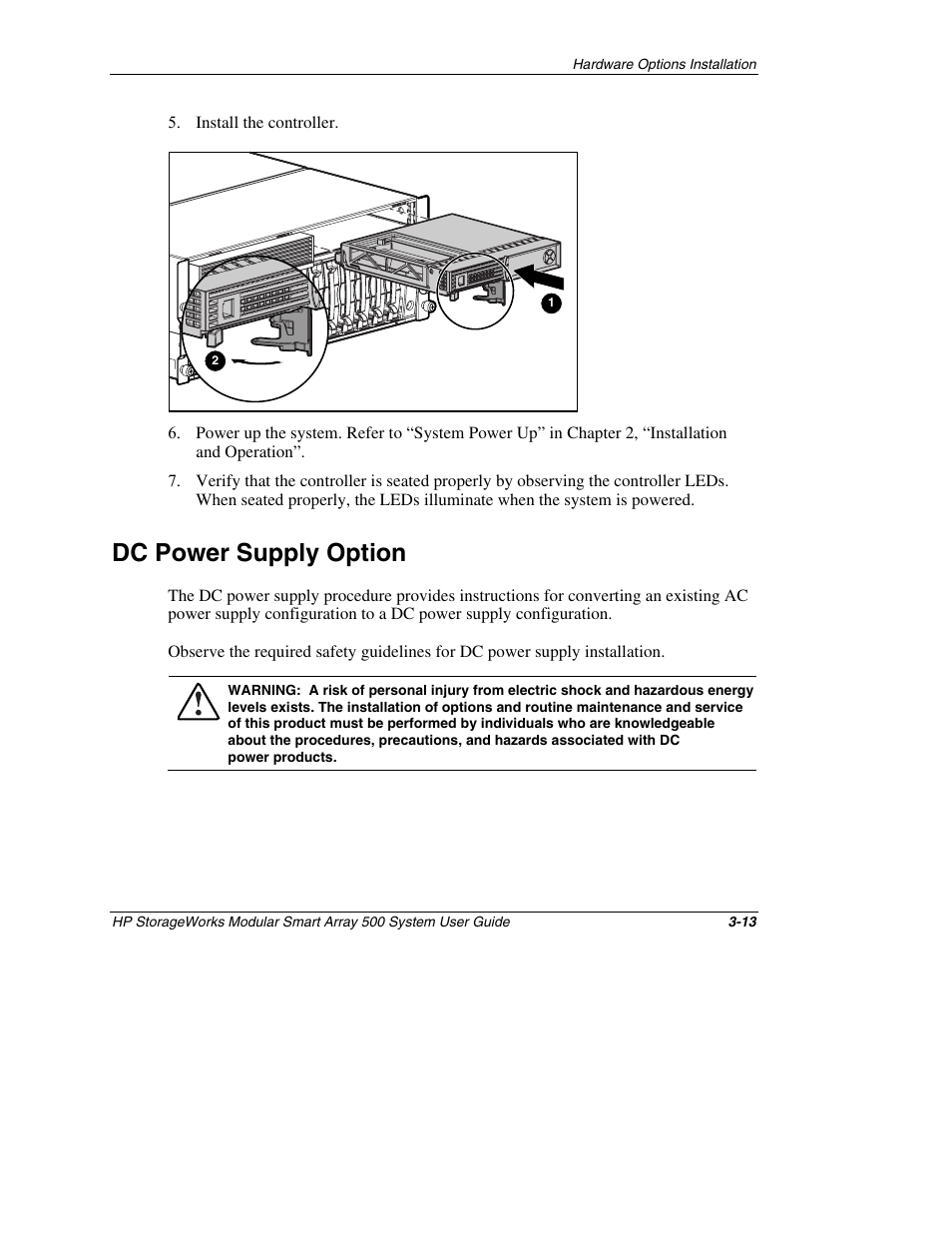 Dc power supply option, Dc power supply option -13 | HP StorageWorks 500 Modular Smart Array User Manual | Page 57 / 157