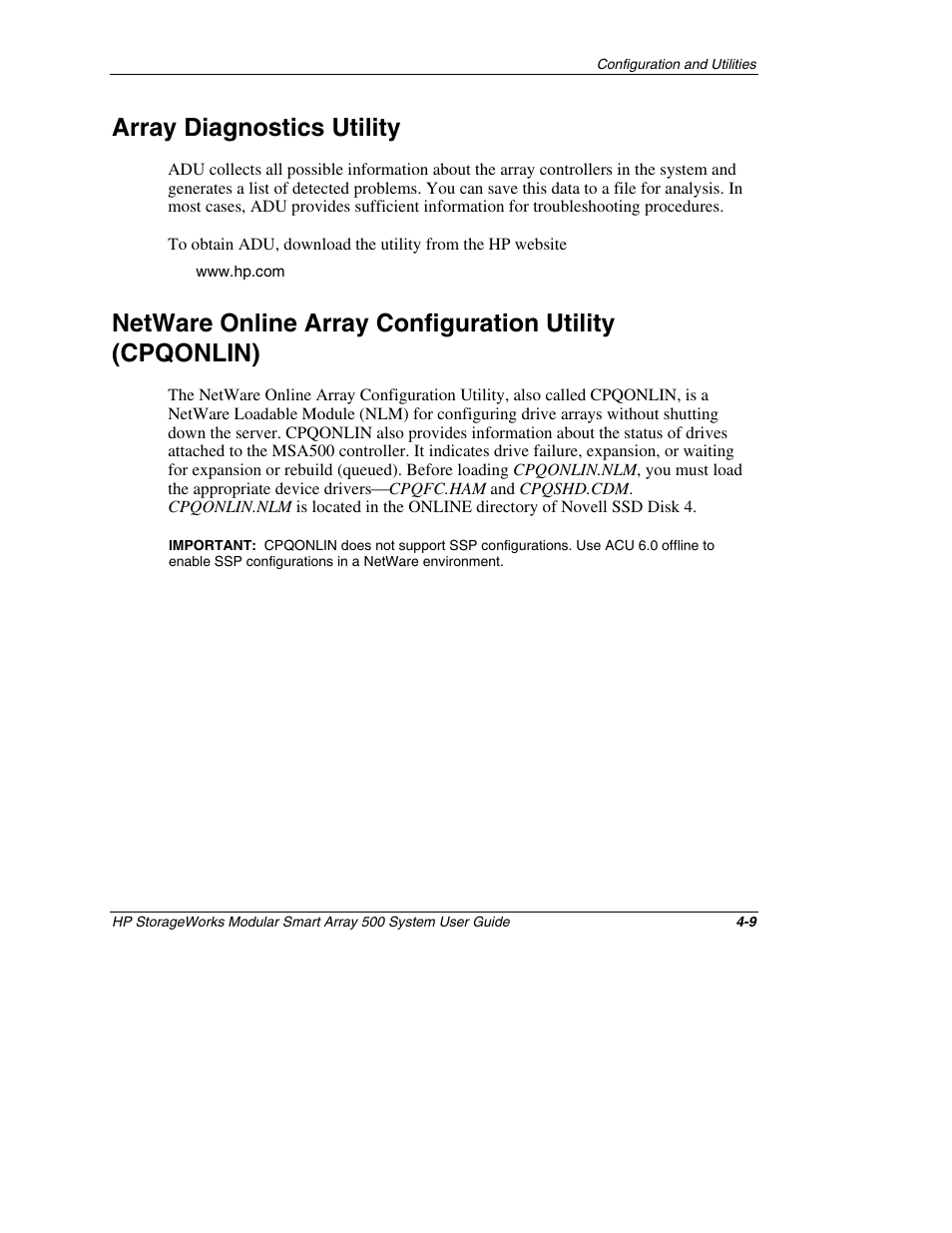 Array diagnostics utility, Array diagnostics utility -9 | HP StorageWorks 500 Modular Smart Array User Manual | Page 72 / 157