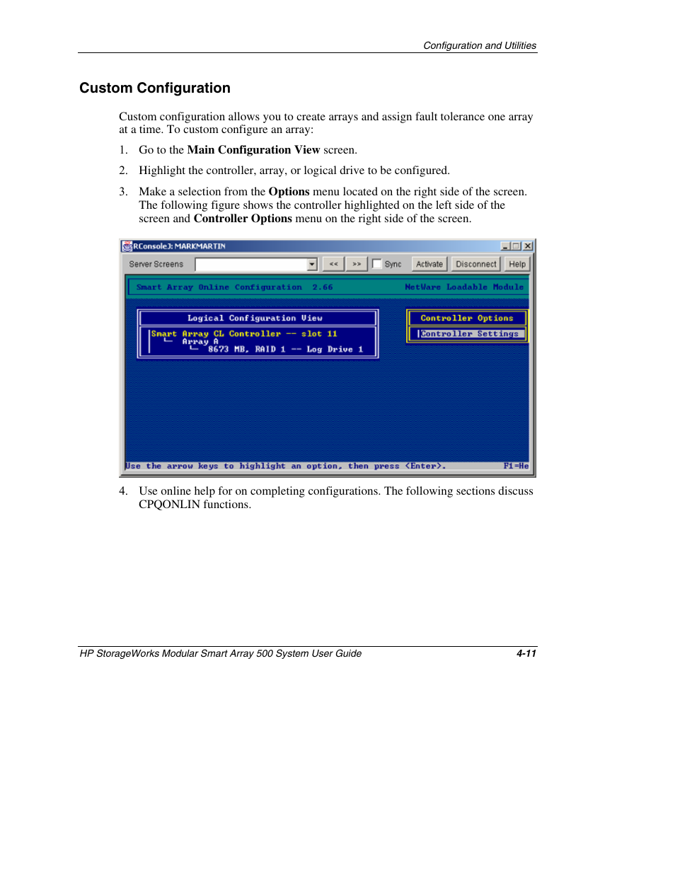Custom configuration, Custom configuration -11 | HP StorageWorks 500 Modular Smart Array User Manual | Page 74 / 157