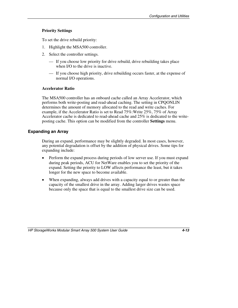 Expanding an array | HP StorageWorks 500 Modular Smart Array User Manual | Page 76 / 157