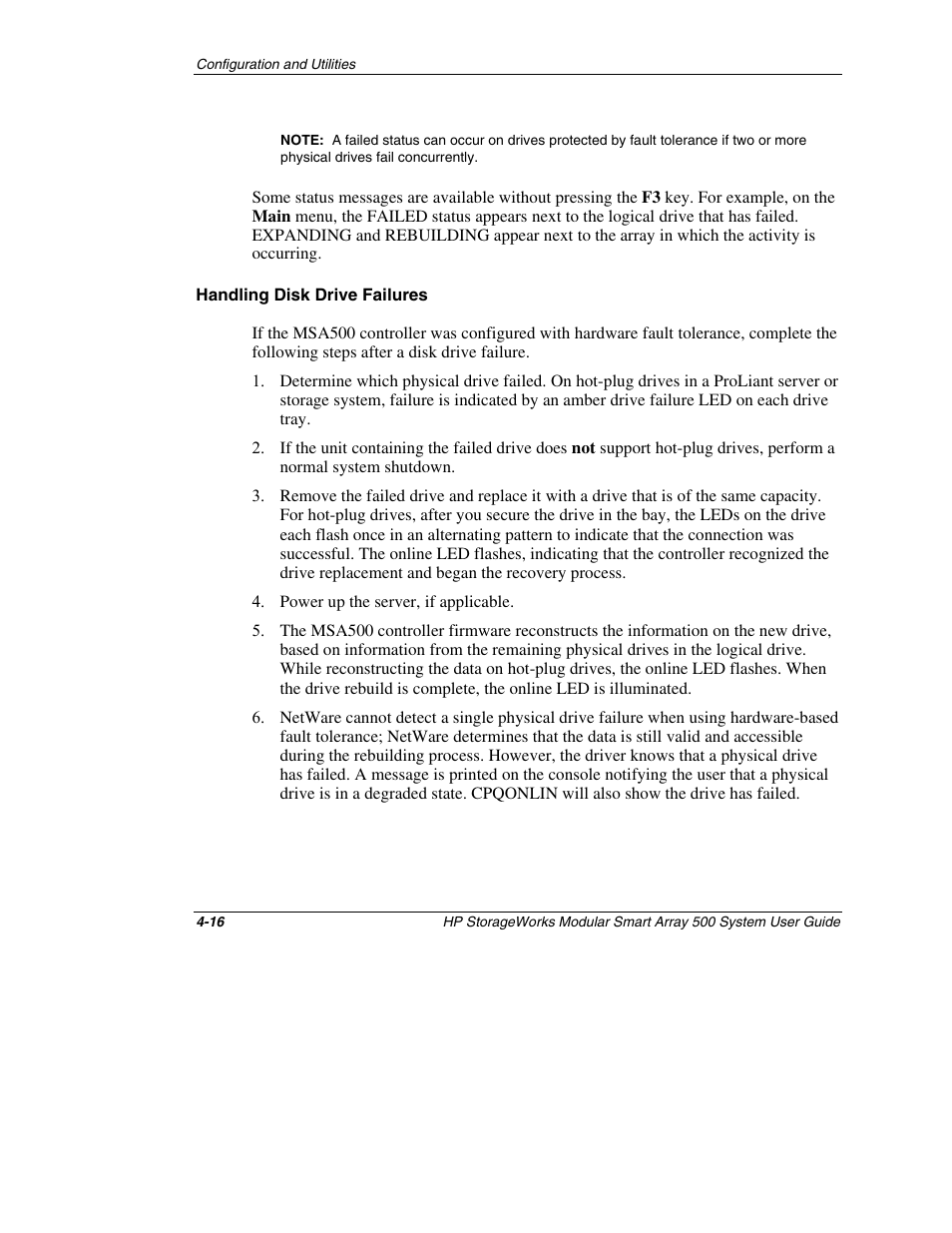 Handling disk drive failures | HP StorageWorks 500 Modular Smart Array User Manual | Page 79 / 157