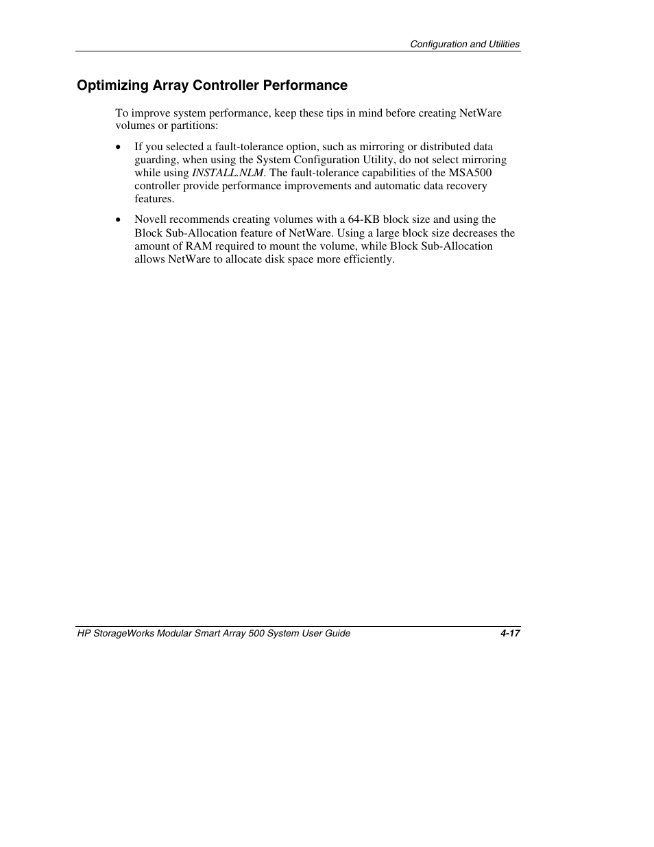 Optimizing array controller performance, Optimizing array controller performance -17 | HP StorageWorks 500 Modular Smart Array User Manual | Page 80 / 157