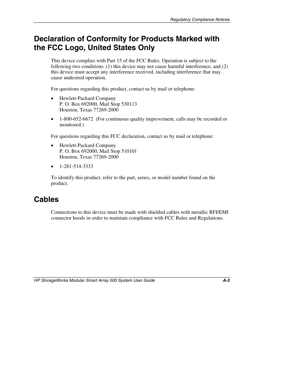 Cables | HP StorageWorks 500 Modular Smart Array User Manual | Page 85 / 157