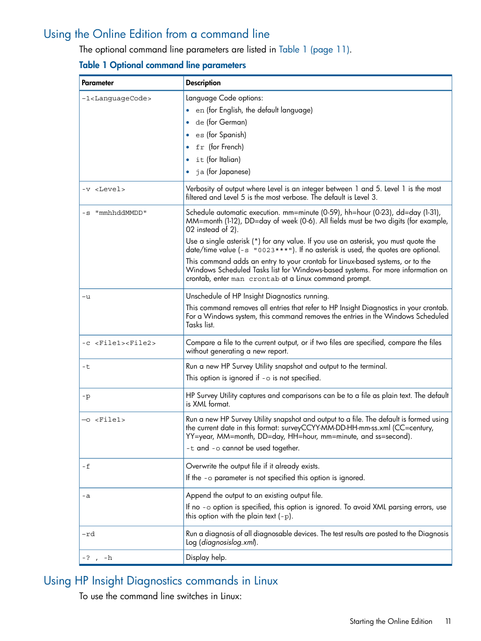 Using the online edition from a command line, Using hp insight diagnostics commands in linux | HP ProLiant SL230s Gen8 Server User Manual | Page 11 / 41