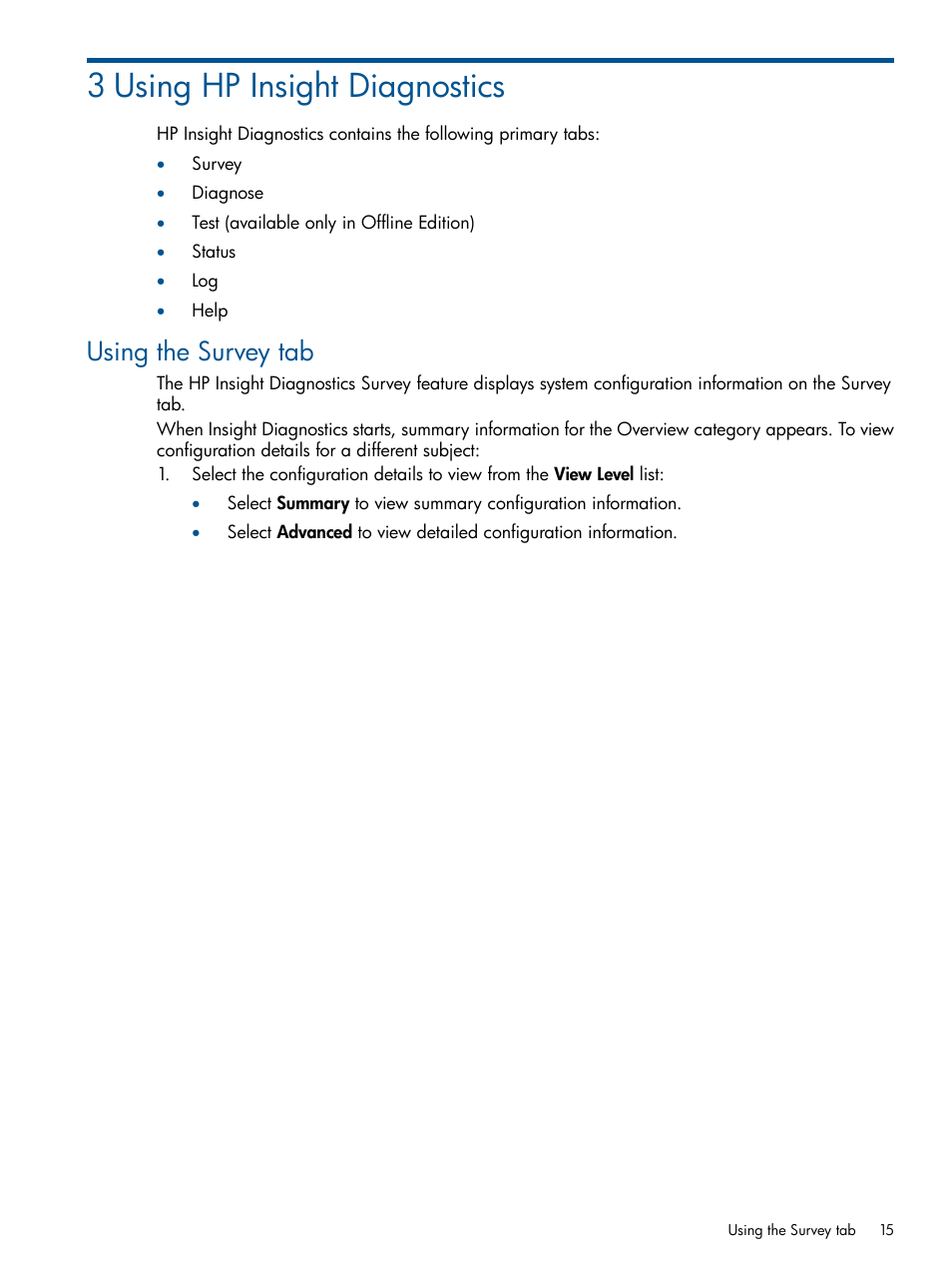 3 using hp insight diagnostics, Using the survey tab | HP ProLiant SL230s Gen8 Server User Manual | Page 15 / 41