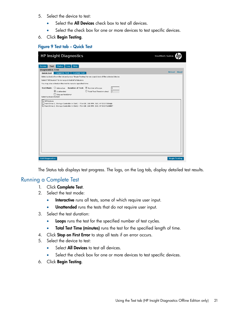 Running a complete test | HP ProLiant SL230s Gen8 Server User Manual | Page 21 / 41