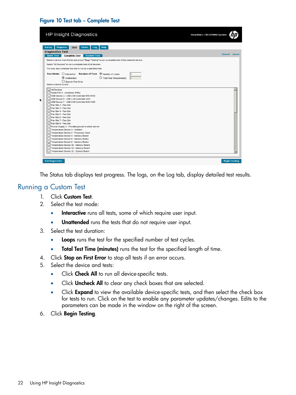 Running a custom test | HP ProLiant SL230s Gen8 Server User Manual | Page 22 / 41