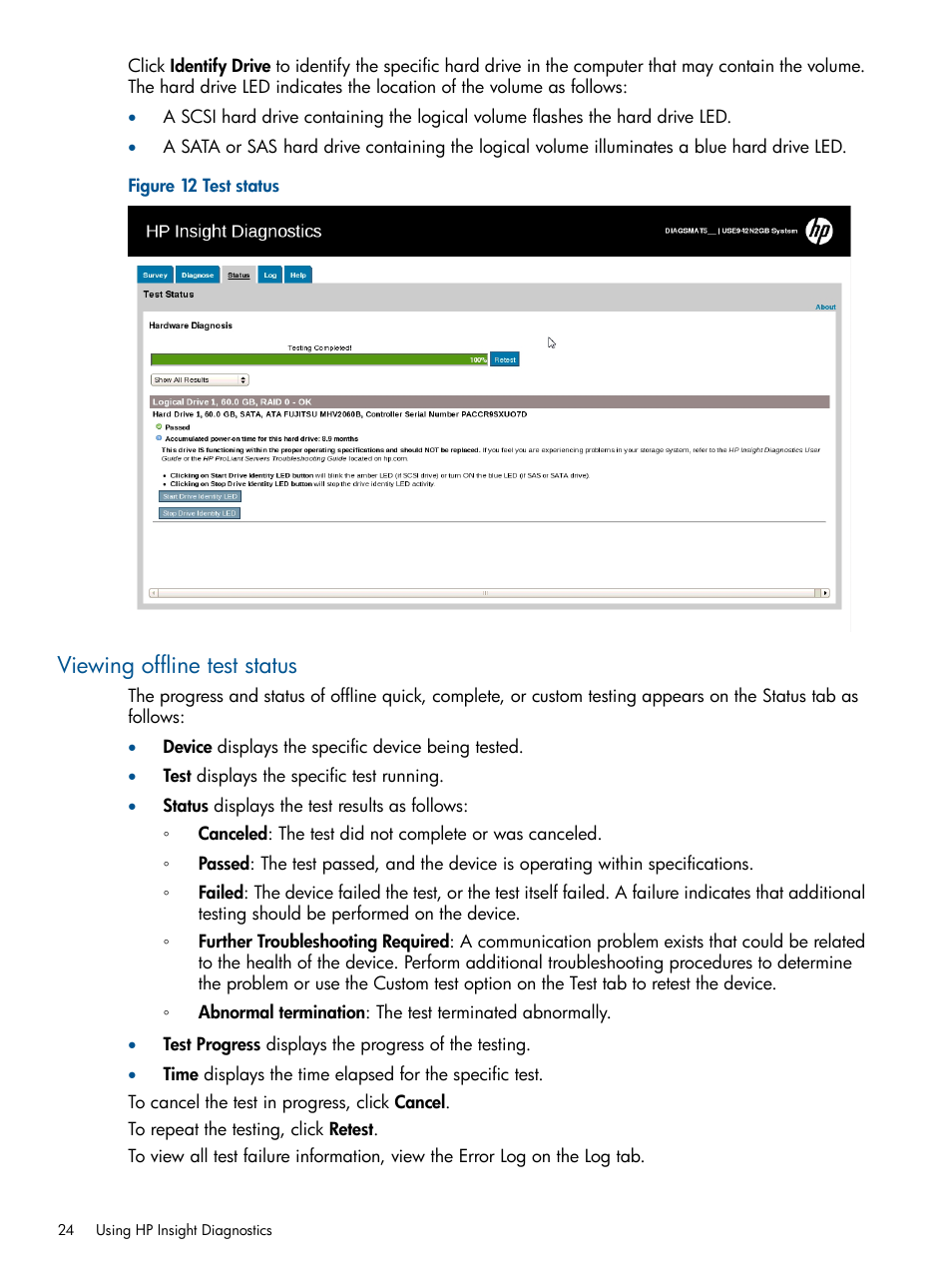 Viewing offline test status | HP ProLiant SL230s Gen8 Server User Manual | Page 24 / 41