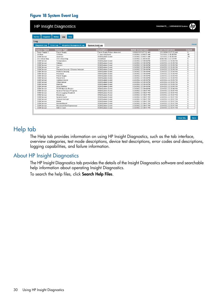 Help tab, About hp insight diagnostics | HP ProLiant SL230s Gen8 Server User Manual | Page 30 / 41