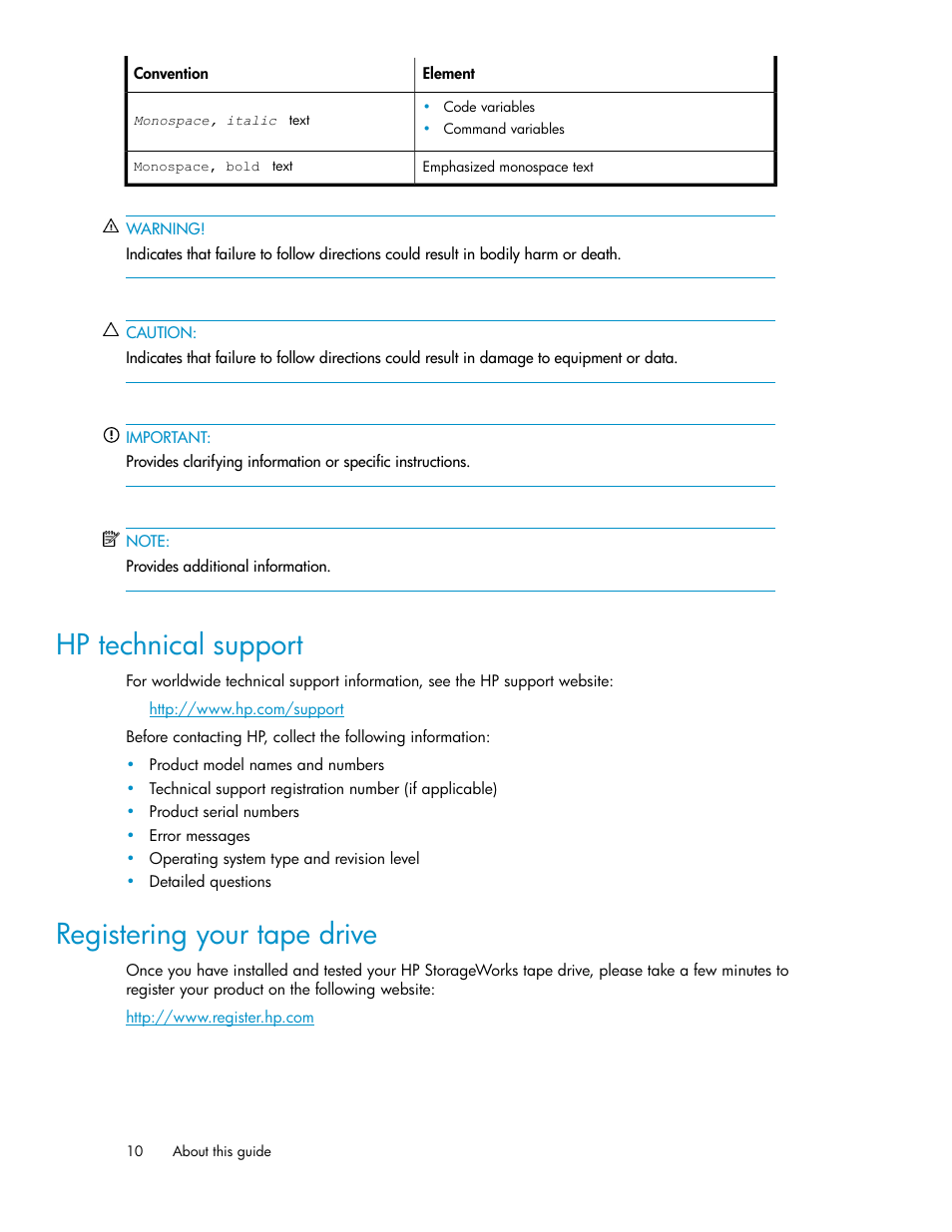 Hp technical support, Registering your tape drive, 10 registering your tape drive | HP StoreEver DAT Tape Drives User Manual | Page 10 / 84