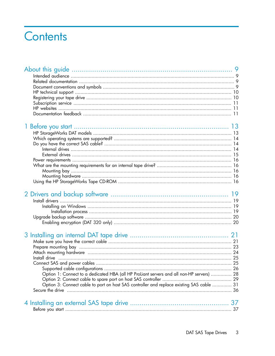HP StoreEver DAT Tape Drives User Manual | Page 3 / 84