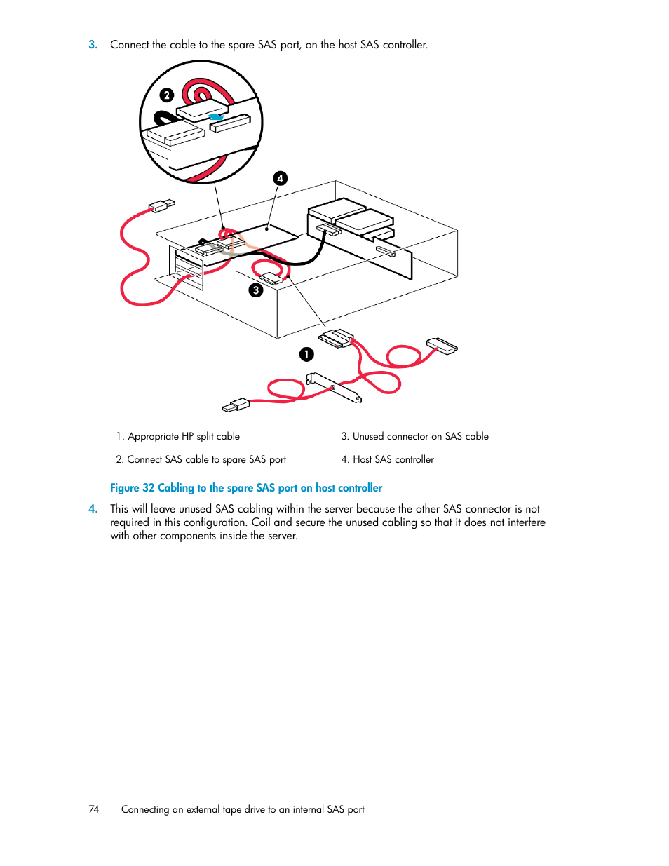 Cabling to the spare sas port on host controller | HP StoreEver DAT Tape Drives User Manual | Page 74 / 84