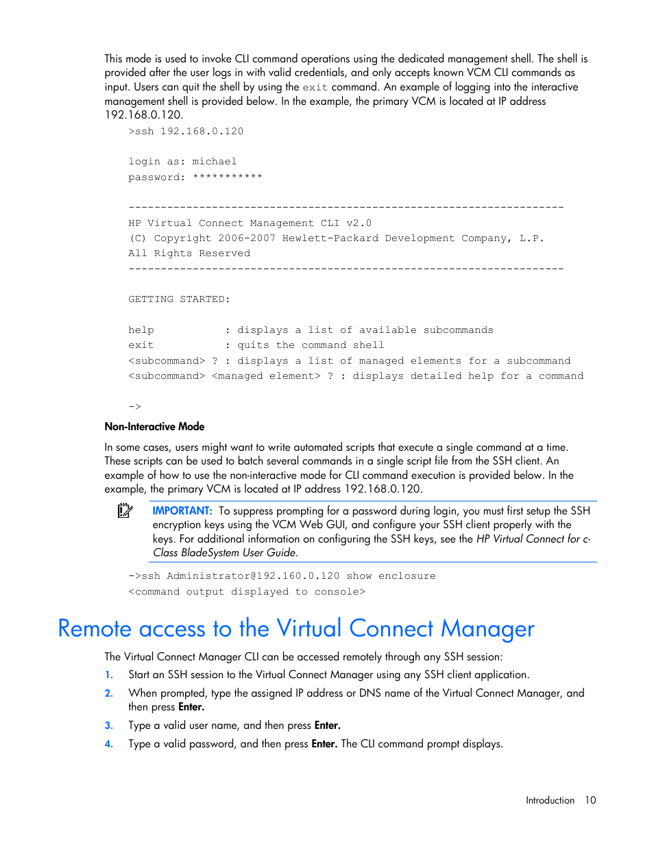 Remote access to the virtual connect manager | HP Virtual Connect 1.10Gb-F Ethernet Module for c-Class BladeSystem User Manual | Page 10 / 90