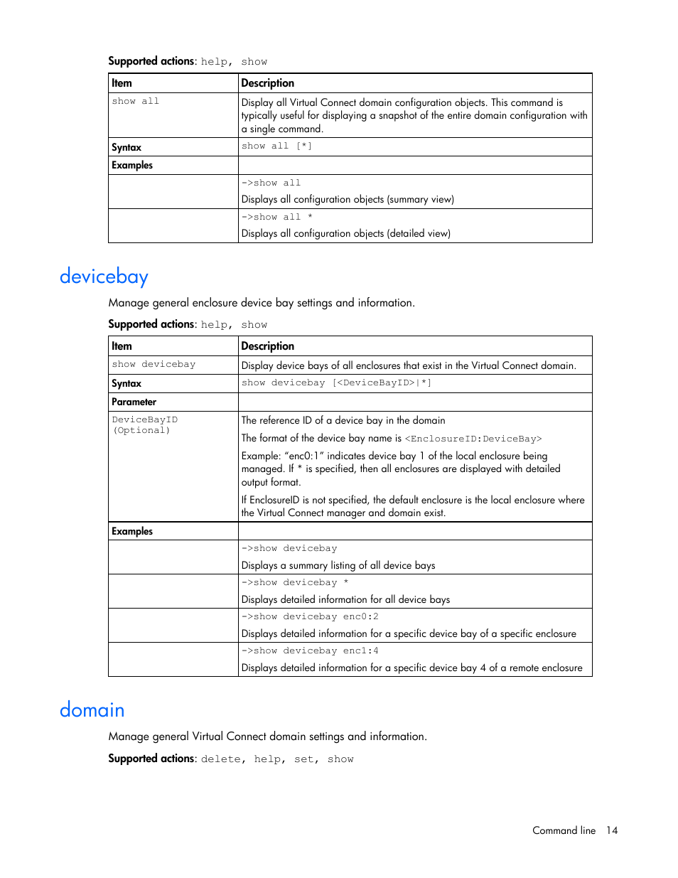 Devicebay, Domain | HP Virtual Connect 1.10Gb-F Ethernet Module for c-Class BladeSystem User Manual | Page 14 / 90