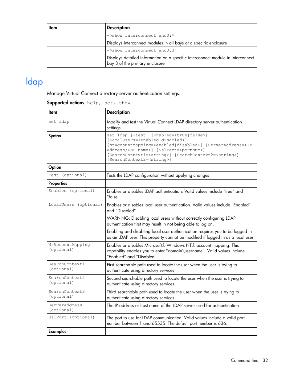 Ldap | HP Virtual Connect 1.10Gb-F Ethernet Module for c-Class BladeSystem User Manual | Page 32 / 90