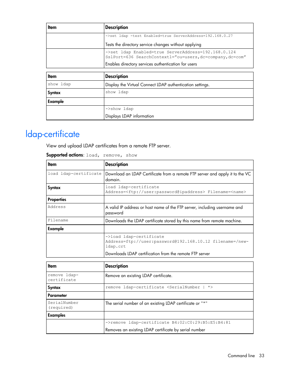 Ldap-certificate | HP Virtual Connect 1.10Gb-F Ethernet Module for c-Class BladeSystem User Manual | Page 33 / 90