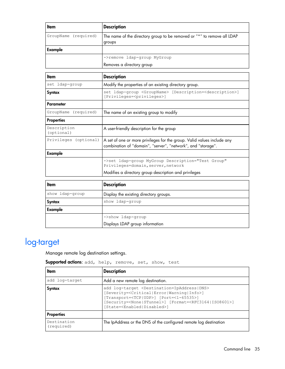 Log-target | HP Virtual Connect 1.10Gb-F Ethernet Module for c-Class BladeSystem User Manual | Page 35 / 90