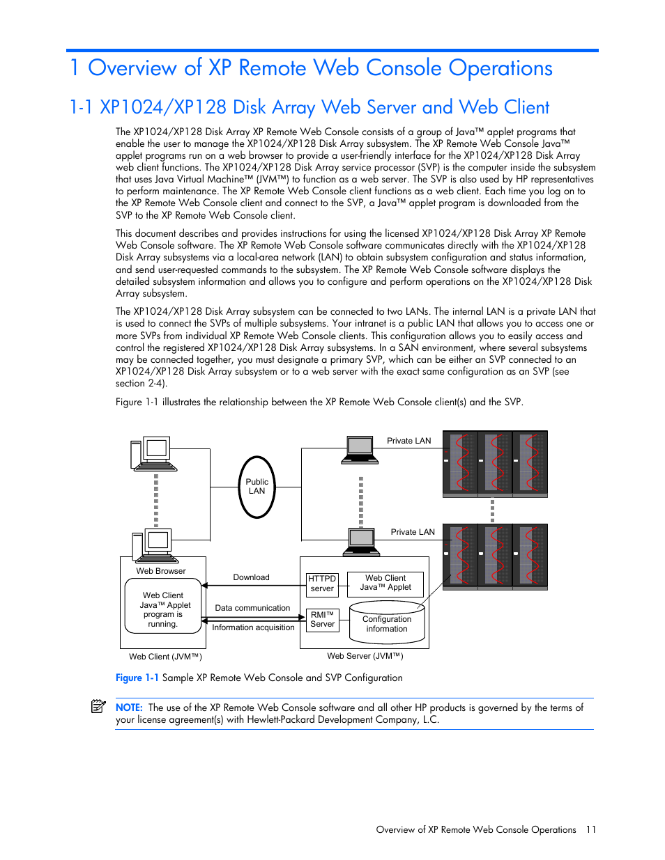 1 overview of xp remote web console operations | HP StorageWorks XP Remote Web Console Software User Manual | Page 11 / 100