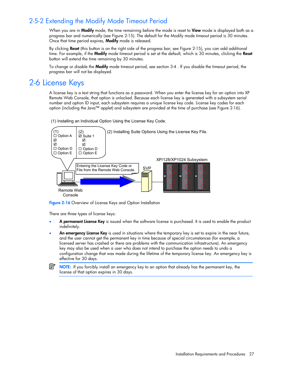 6 license keys, 5-2 extending the modify mode timeout period | HP StorageWorks XP Remote Web Console Software User Manual | Page 27 / 100