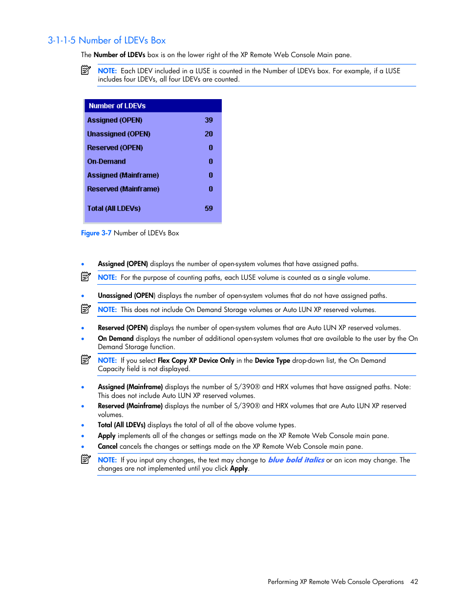 1-1-5 number of ldevs box | HP StorageWorks XP Remote Web Console Software User Manual | Page 42 / 100