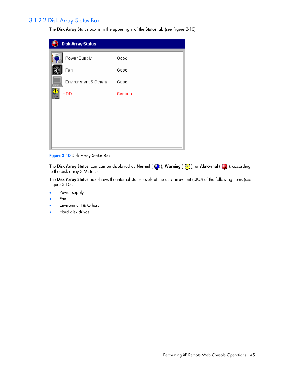 1-2-2 disk array status box | HP StorageWorks XP Remote Web Console Software User Manual | Page 45 / 100