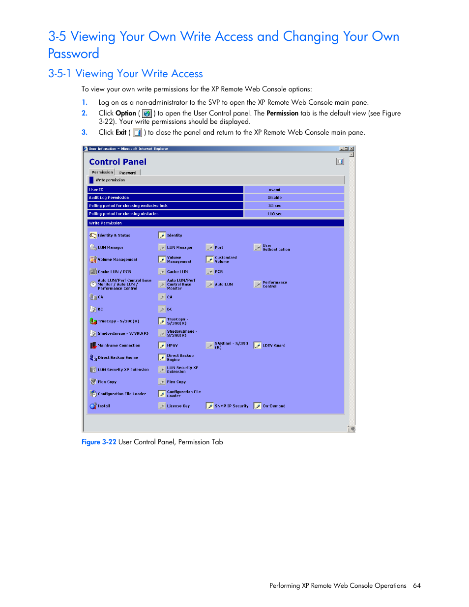 5-1 viewing your write access | HP StorageWorks XP Remote Web Console Software User Manual | Page 64 / 100