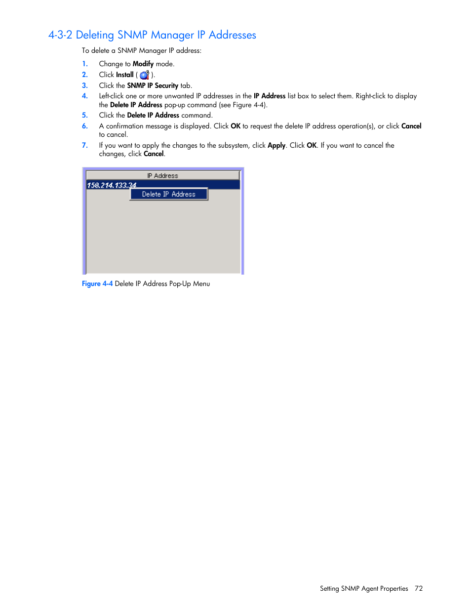 3-2 deleting snmp manager ip addresses | HP StorageWorks XP Remote Web Console Software User Manual | Page 72 / 100