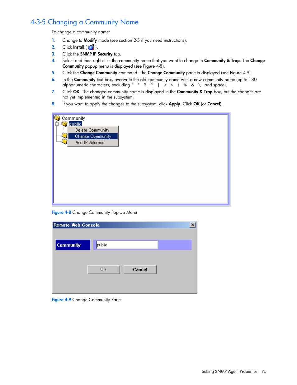 3-5 changing a community name | HP StorageWorks XP Remote Web Console Software User Manual | Page 75 / 100