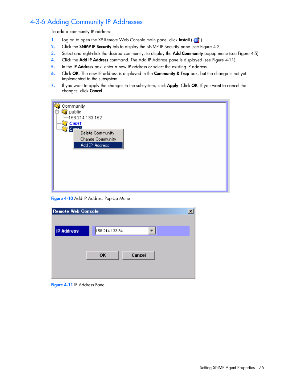 3-6 adding community ip addresses | HP StorageWorks XP Remote Web Console Software User Manual | Page 76 / 100