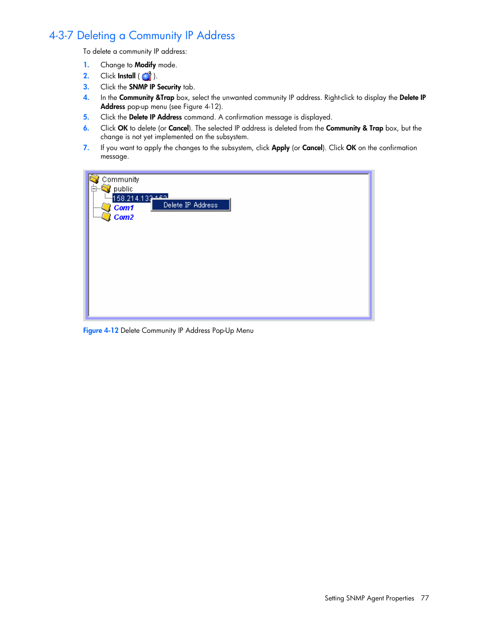 3-7 deleting a community ip address | HP StorageWorks XP Remote Web Console Software User Manual | Page 77 / 100