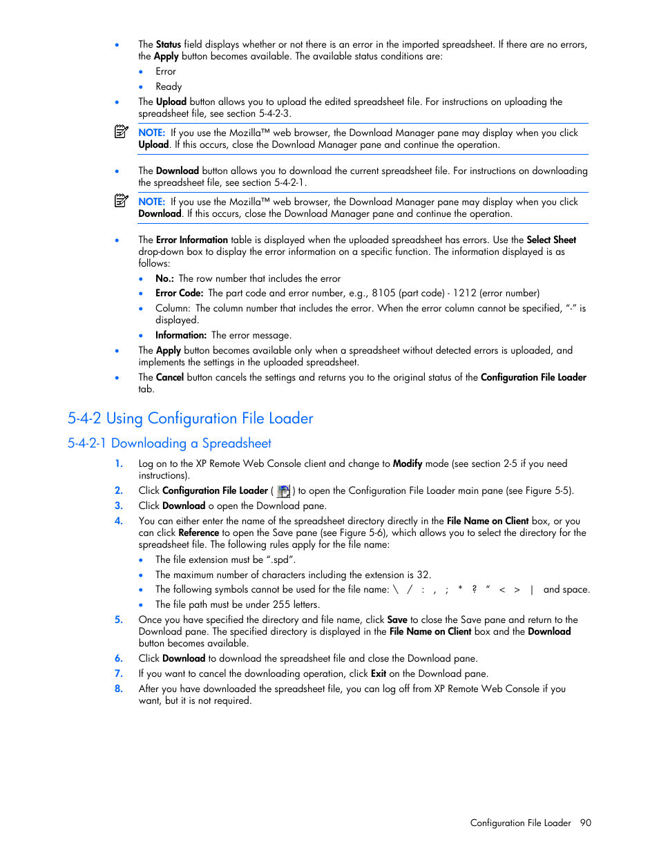 4-2 using configuration file loader, 4-2-1 downloading a spreadsheet | HP StorageWorks XP Remote Web Console Software User Manual | Page 90 / 100