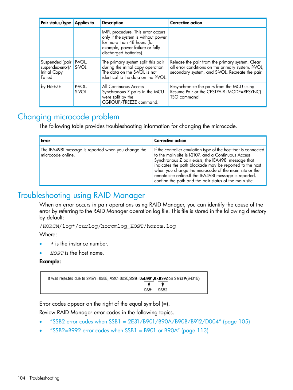 Changing microcode problem, Troubleshooting using raid manager | HP XP7 Storage User Manual | Page 104 / 195