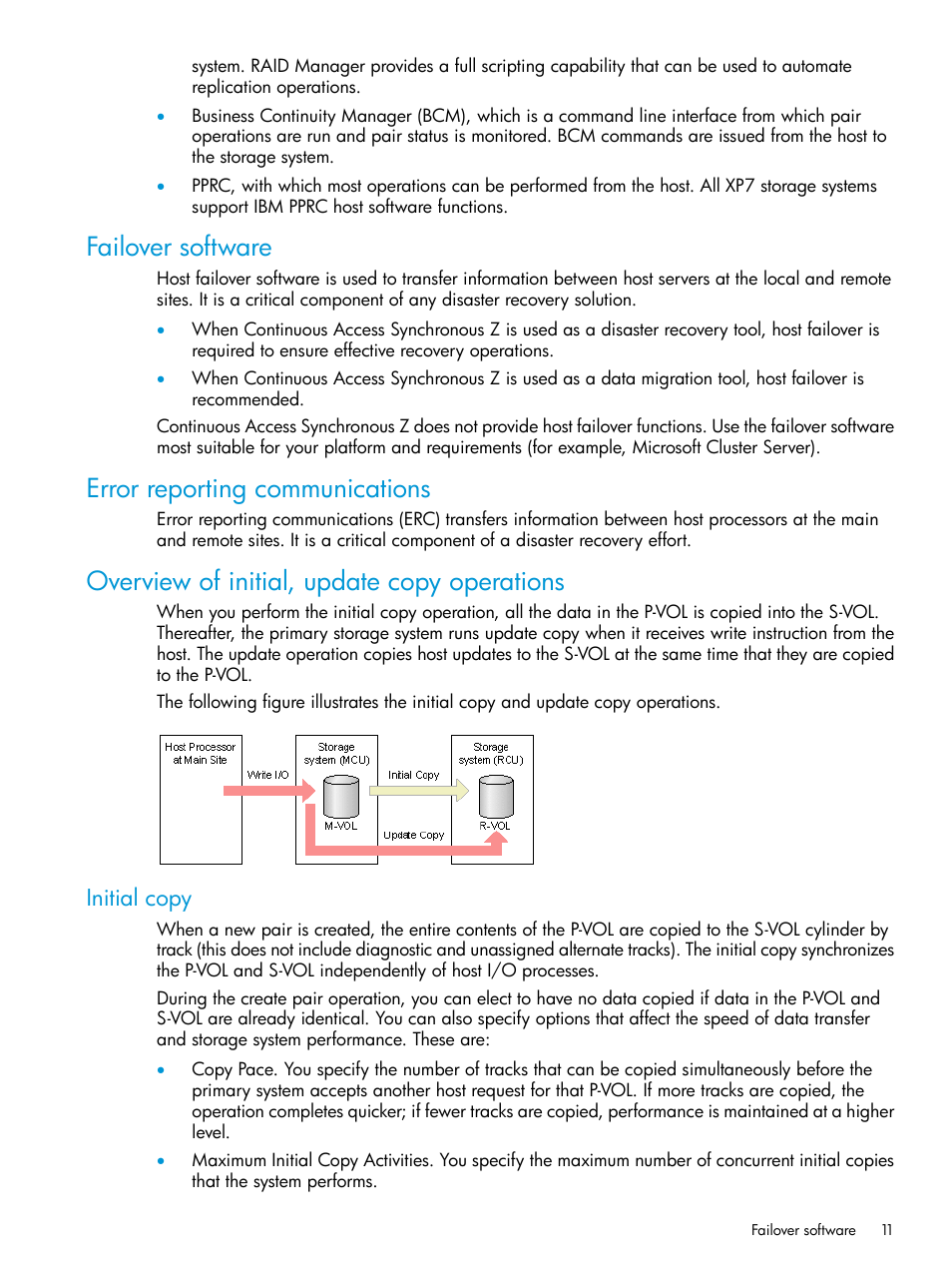 Failover software, Error reporting communications, Overview of initial, update copy operations | Initial copy | HP XP7 Storage User Manual | Page 11 / 195