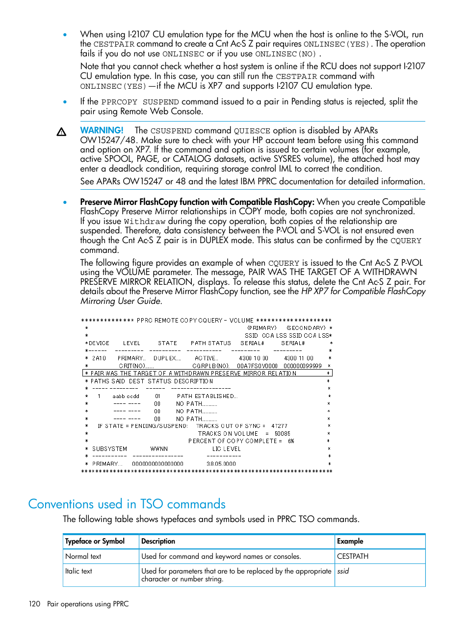 Conventions used in tso commands | HP XP7 Storage User Manual | Page 120 / 195