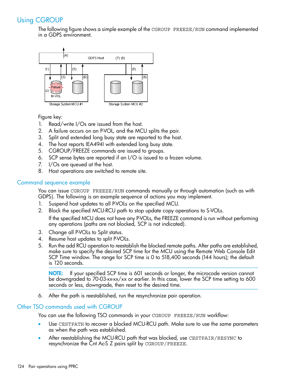 Using cgroup, Command sequence example, Other tso commands used with cgroup | HP XP7 Storage User Manual | Page 124 / 195