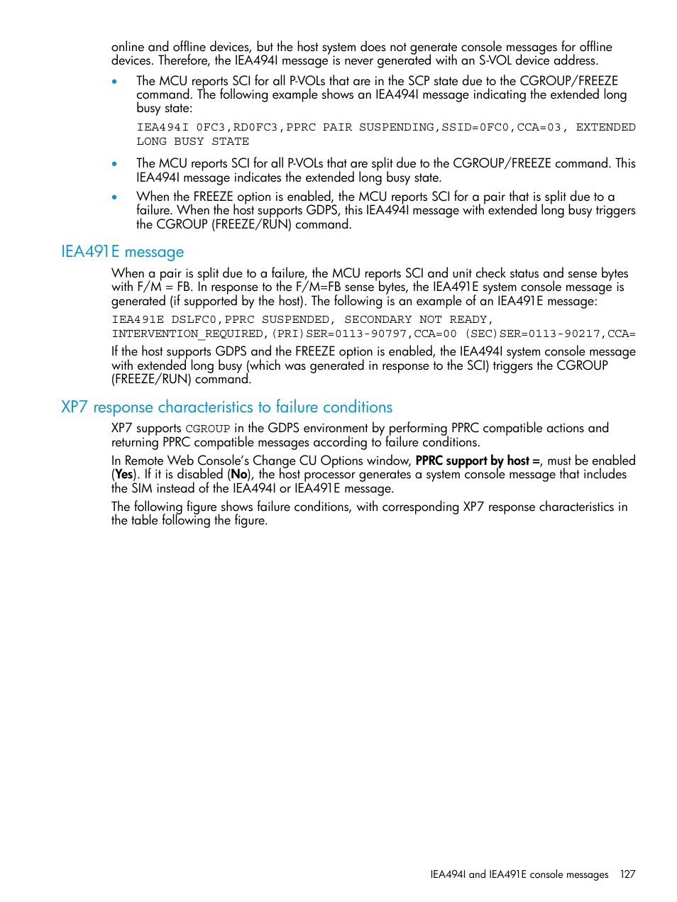 Iea491e message, Xp7 response characteristics to failure conditions | HP XP7 Storage User Manual | Page 127 / 195