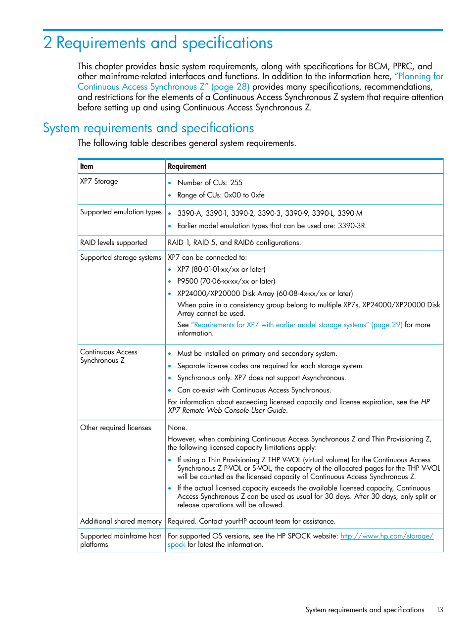 2 requirements and specifications, System requirements and specifications | HP XP7 Storage User Manual | Page 13 / 195