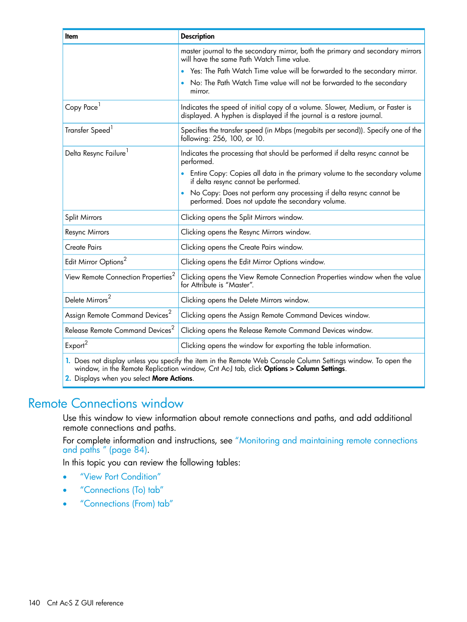 Remote connections window | HP XP7 Storage User Manual | Page 140 / 195